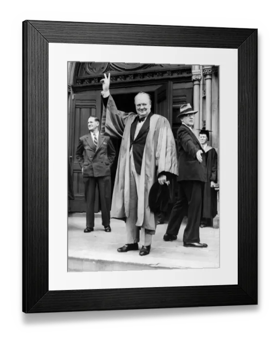 Framed Print : British Prime Minister Winston Churchill gives the famous V Sign in acknowledgement to Framed Print : British Prime Minister Winston Churchill gives the famous V Sign in acknowledgement to