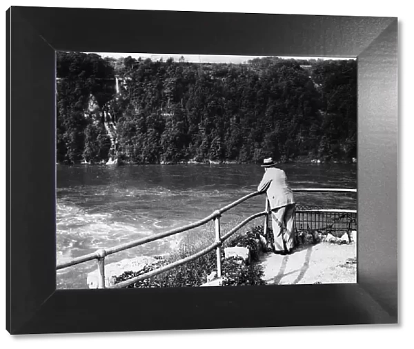 British Prime Minister Winston Churchill admires the view of the Niagara Falls