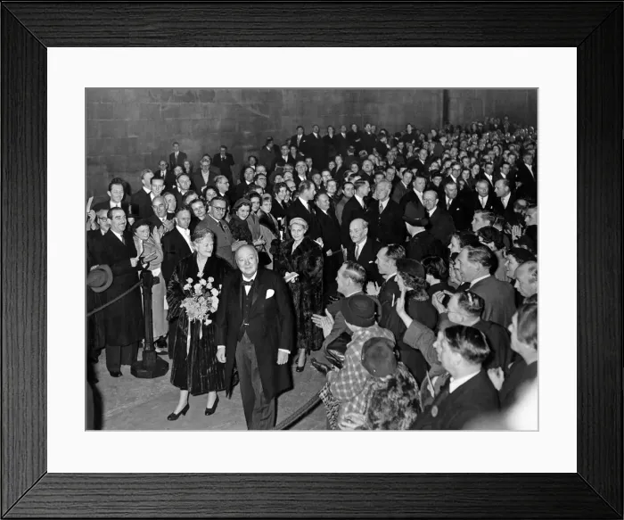 Framed Print : Prime Minister Winston Churchill receives a birthday presentation in Westminster Hall
