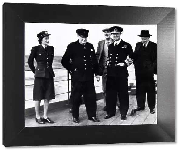 British Prime Minister Winston Churchill pictured on his voyage by warship to the Middle