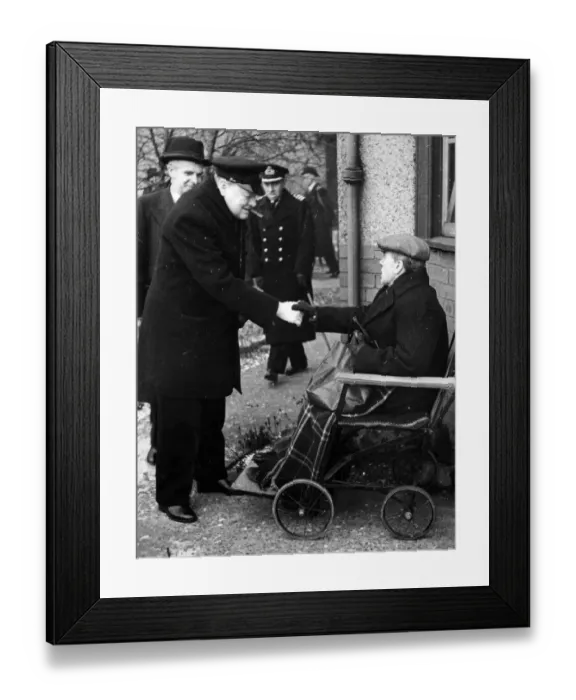 Framed Print : British Prime Minister Winston Churchill gives a handshake to Mr Thompson of Sandyhills Framed Print : British Prime Minister Winston Churchill gives a handshake to Mr Thompson of Sandyhills