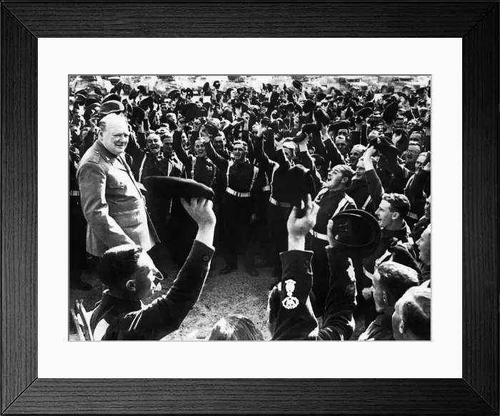 Framed Print : British Prime Minister Winston Churchill is cheered by men of the 4th Hussars after his Framed Print : British Prime Minister Winston Churchill is cheered by men of the 4th Hussars after his