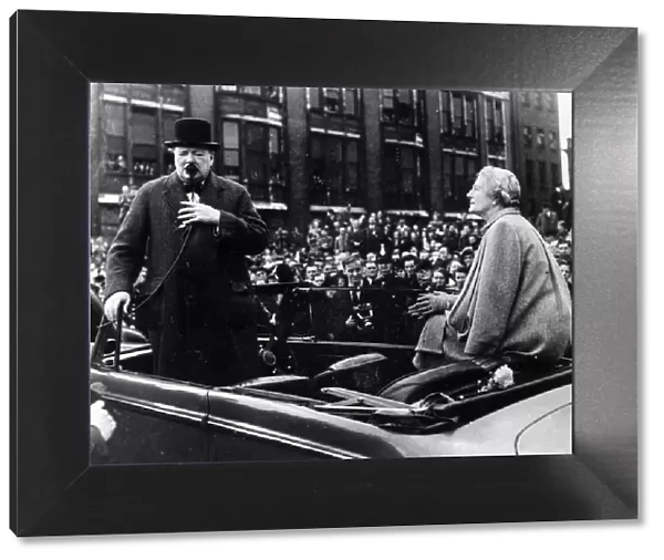 Prime Minister Winston Churchill makes a speech in Manchester as he campaigns ahead of