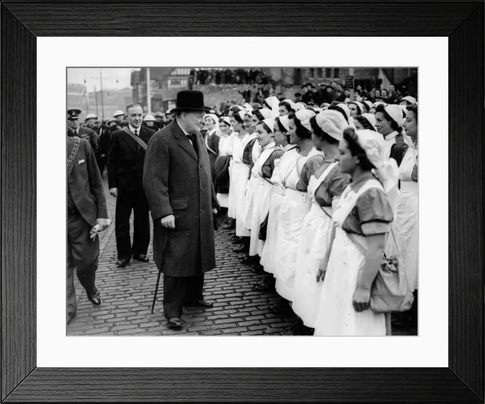 Framed Print : Prime Minister Winston Churchill accompanied by the Mayor and Alderman JA Mosely Framed Print : Prime Minister Winston Churchill accompanied by the Mayor and Alderman JA Mosely