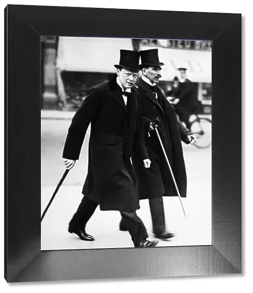 Secretary of State for the Colonies Winston Churchill photographed on his way to