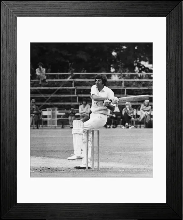 Framed Print : Glamorgans batsman Roger Davis hits a ball against Warwickshire at Sophia Gardens