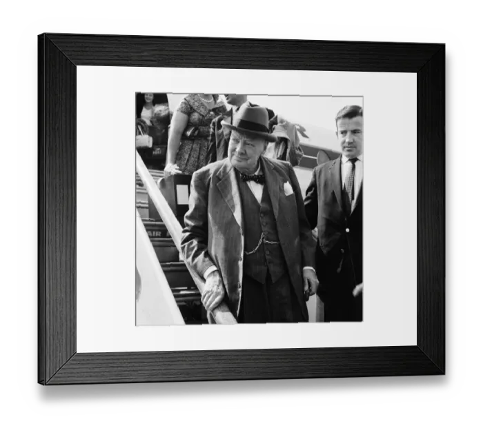 Framed Print : Winston Churchill arriving home at London airport from his holiday in the south of France