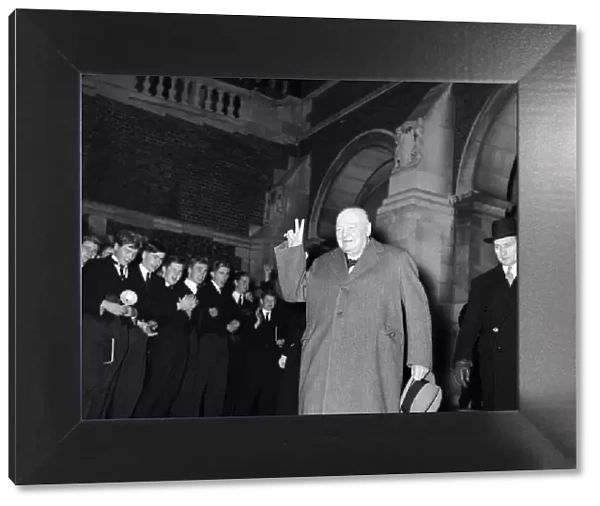 Prime Minister Winston Churchill pictured at Harrow School. November 1953