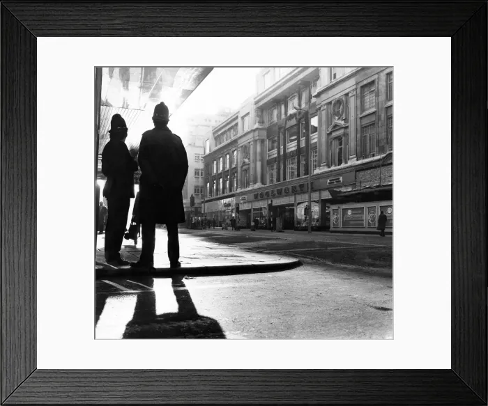 Framed Print : Two policemen standing on Church street, Liverpool, Merseyside, there is no traffic Framed Print : Two policemen standing on Church street, Liverpool, Merseyside, there is no traffic