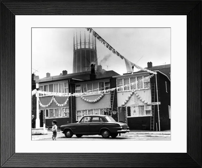 Framed Print : Liverpool Metropolitan Cathedral celebrations. The residents of Newton Way Framed Print : Liverpool Metropolitan Cathedral celebrations. The residents of Newton Way