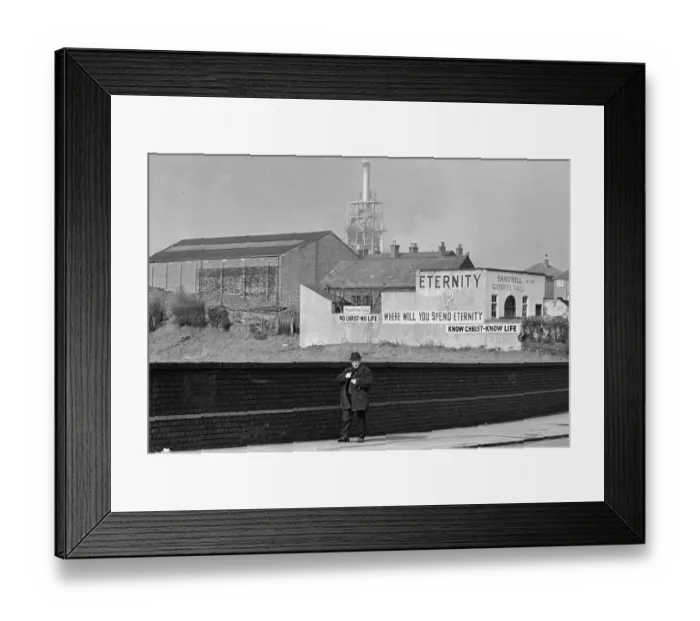 Framed Print : The ultimate question, spelled out on a wall at Smethwick, near Birmingham, West Midlands