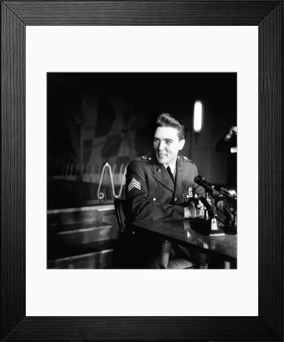 Framed Print : American rock and roll singer and musician Elvis Presley pictured wearing army uniform as Framed Print : American rock and roll singer and musician Elvis Presley pictured wearing army uniform as