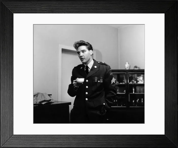 Framed Print : American rock and roll singer and musician Elvis Presley pictured wearing army uniform