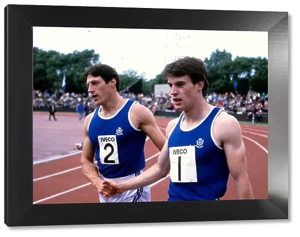 Allan Wells (left) and Cameron Sharp of Scotland complete a 1-2 in the 100m at