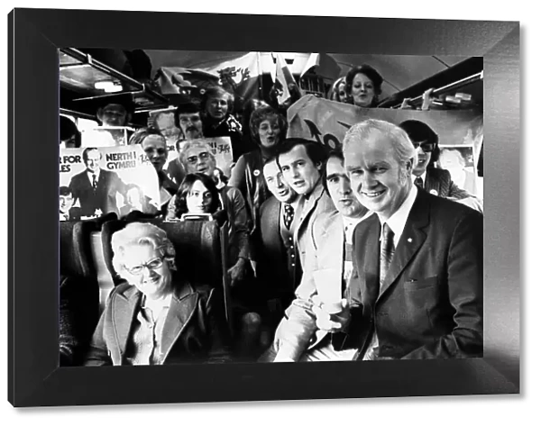 MP Gwynfor Evans pictured with his supporters on the train bound for London