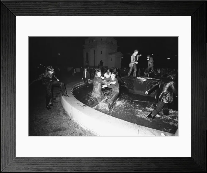 Framed Print : New Year Revellers seeing in 1973 by taking a quick dip in the fountain in Centenary Framed Print : New Year Revellers seeing in 1973 by taking a quick dip in the fountain in Centenary