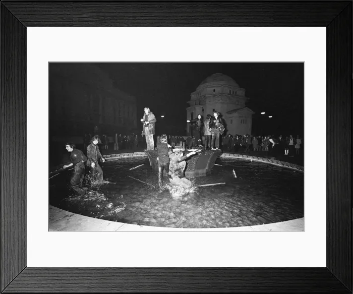 Framed Print : New Year Revellers seeing in 1973 by taking a quick dip in the fountain in Centenary Framed Print : New Year Revellers seeing in 1973 by taking a quick dip in the fountain in Centenary