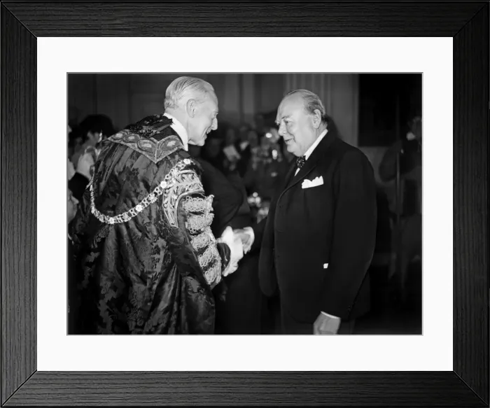 Framed Print : British Prime Minister Winston Churchill attends a luncheon at Mansion House where he met Framed Print : British Prime Minister Winston Churchill attends a luncheon at Mansion House where he met