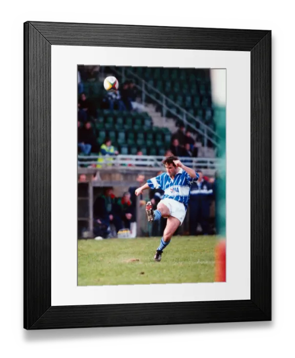 Framed Print : Ebbw Vale v Bridgend, Matthew Lewis kicking the ball, April 1997