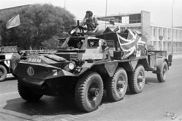 The Turkish invasion of Cyprus. A British armoured car, draped with the Union Jack