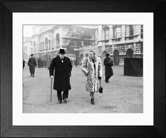 Framed Print : British Prime Minister Winston Churchill, accompanied by his wife Lady Churchill