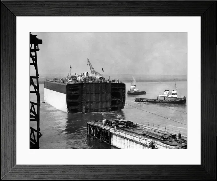 Framed Print : Launching of the midship section of a tanker weighing around 2000 tons Framed Print : Launching of the midship section of a tanker weighing around 2000 tons