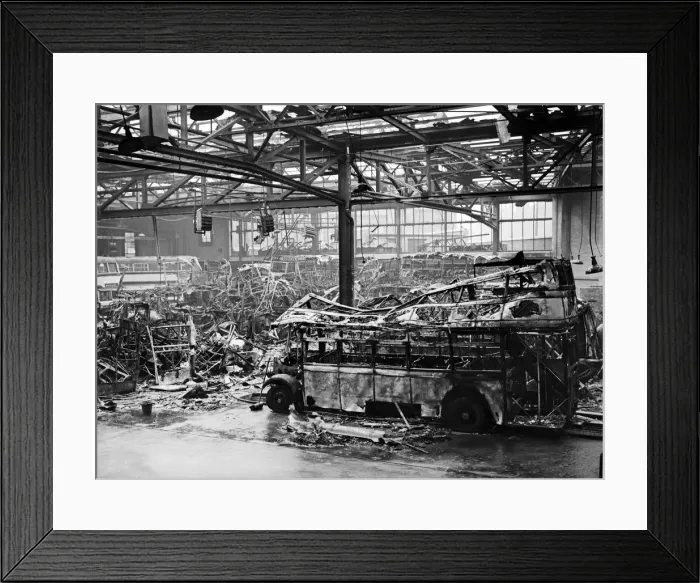 Framed Print : Birmingham Blitz during the Second World War. Damage to Hockley bus depot Framed Print : Birmingham Blitz during the Second World War. Damage to Hockley bus depot