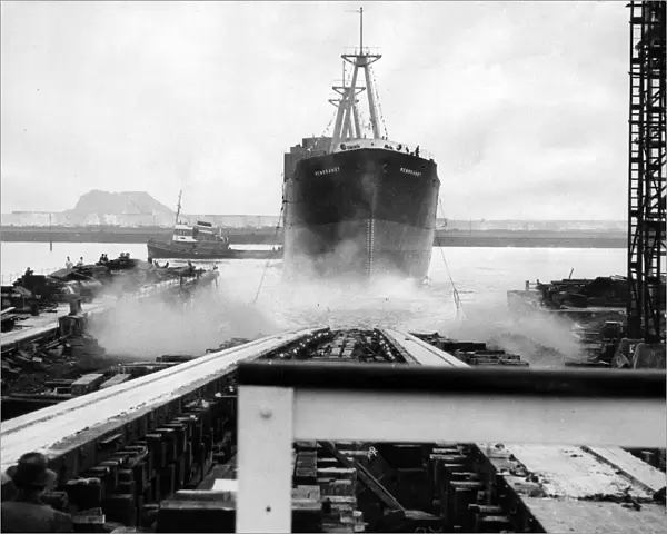 Launching of the cargo ship Rembrandt, built and engined by the Smith