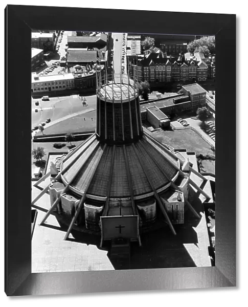 Aerial Views of Liverpool, Merseyside, 11th June 1987. Liverpool Metropolitan Cathedral