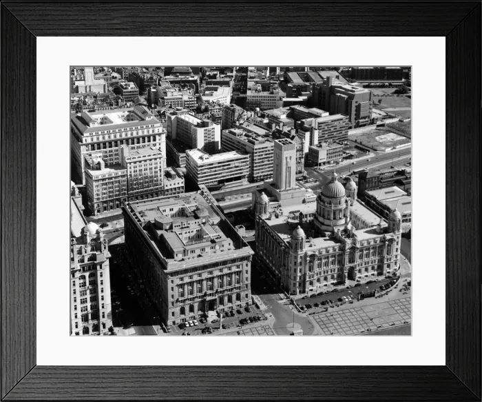 Framed Print : Aerial Views of Liverpool, Merseyside, 11th June 1987 The Cunard Building