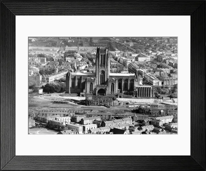 Framed Print : Aerial Views of Liverpool, Merseyside, 6th October 1987. Anglican Cathedral
