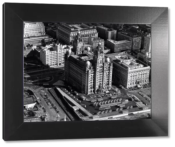 Aerial Views of Liverpool, Merseyside, 6th October 1987. Royal Liver Building