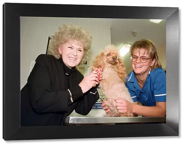 Mrs Beryl Cartmale with one legged poodle Amber and PDSA veterinary nurse Mandy Woodall