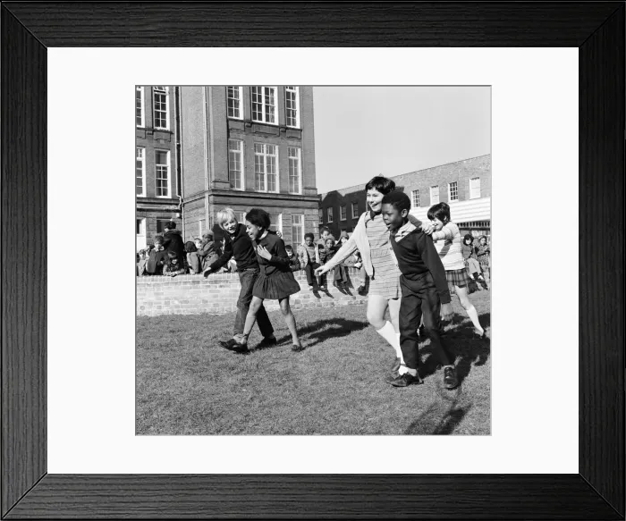 Framed Print : Children playing at Penton Junior School, Islington, North London, 11th March 1971 Framed Print : Children playing at Penton Junior School, Islington, North London, 11th March 1971