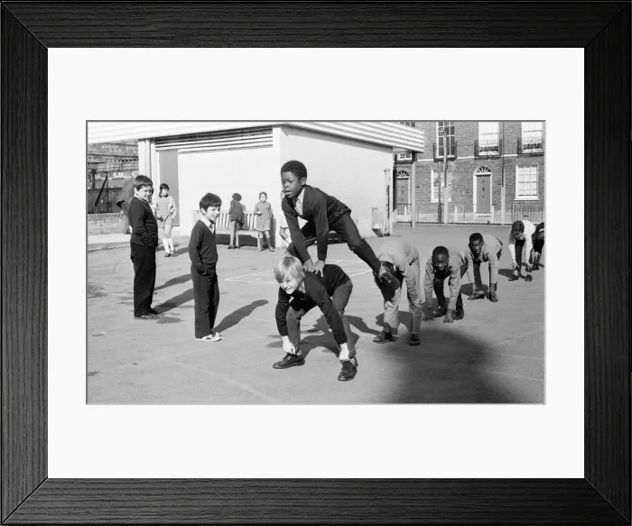 Framed Print : Children playing at Penton Junior School, Islington, North London, 11th March 1971 Framed Print : Children playing at Penton Junior School, Islington, North London, 11th March 1971