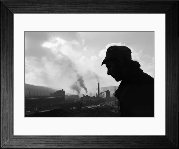 Framed Print : Ebbw Vale, Wales. Welsh steelworker makes his way home from the British Steelworks of Framed Print : Ebbw Vale, Wales. Welsh steelworker makes his way home from the British Steelworks of