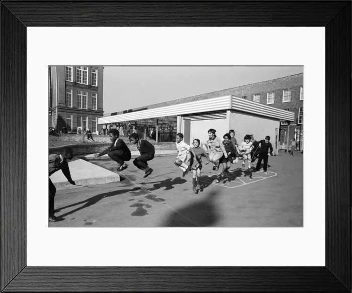 Framed Print : Children playing at Penton Junior School, Islington, North London, 11th March 1971 Framed Print : Children playing at Penton Junior School, Islington, North London, 11th March 1971