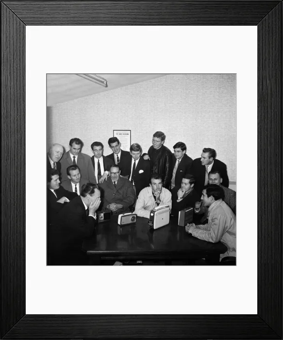 Framed Print : Footballer players of non league Gravesend and Northfleet listen to the draw for the FA Framed Print : Footballer players of non league Gravesend and Northfleet listen to the draw for the FA
