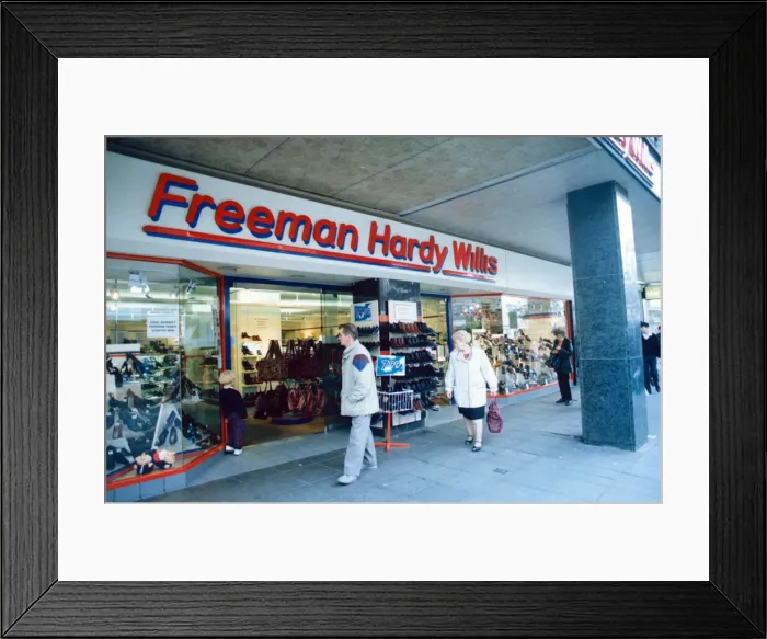 Framed Print : Freeman Hardy Willis, shoe retailer, Northumberland Street, Newcastle, Circa 1990 Framed Print : Freeman Hardy Willis, shoe retailer, Northumberland Street, Newcastle, Circa 1990