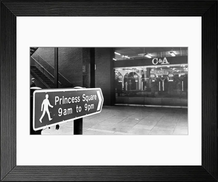 Framed Print : C&A, fashion retail clothing store, Princess Square, Newcastle, 22nd November 1973 Framed Print : C&A, fashion retail clothing store, Princess Square, Newcastle, 22nd November 1973