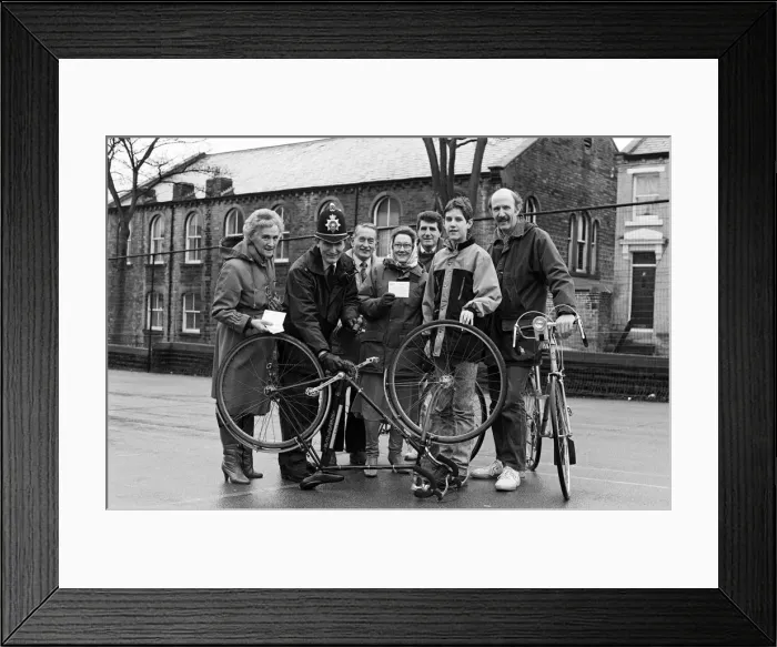 Framed Print : Paddock community policeman Pc Howard Fanning marks bicycles with the owner Framed Print : Paddock community policeman Pc Howard Fanning marks bicycles with the owner