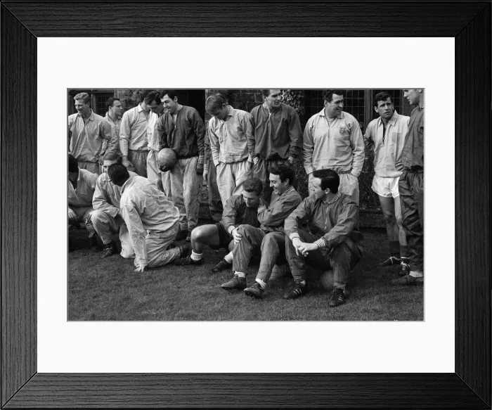 Framed Print : England team training session at Lea Green, Derbyshire. Jimmy Greaves fooling