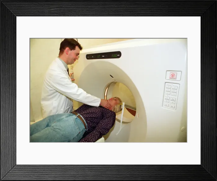 Framed Print : Diane Jackman of Stockton is the first patient on the new scanner at North Tees Hospital