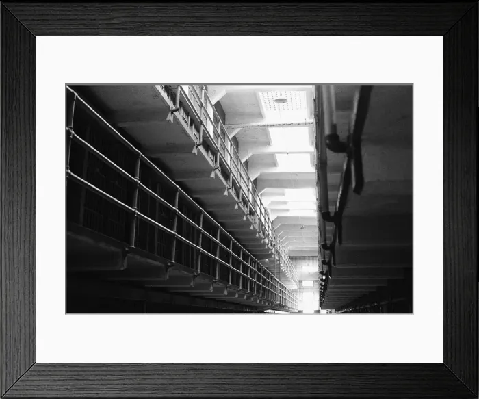 Framed Print : Interior of a cell block in Alcatraz prison, San Francisco Bay