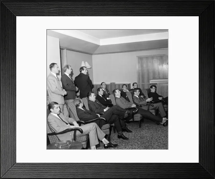 Framed Print : England team training session at Roehampton. The players sit to watch a film shot Framed Print : England team training session at Roehampton. The players sit to watch a film shot