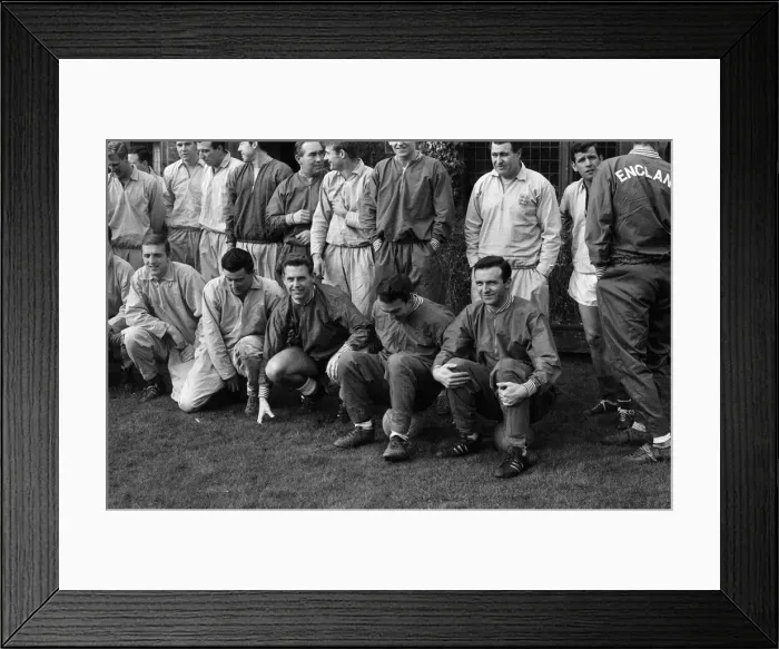 Framed Print : England team training session at Lea Green, Derbyshire. Jimmy Greaves fooling Framed Print : England team training session at Lea Green, Derbyshire. Jimmy Greaves fooling