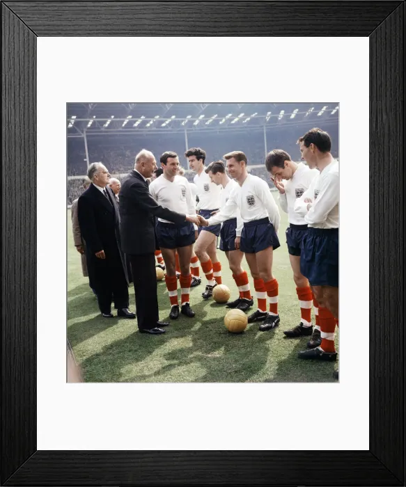 Framed Print : England v Brazil international at Wembley. Duke of Gloucester shakes hands with Framed Print : England v Brazil international at Wembley. Duke of Gloucester shakes hands with