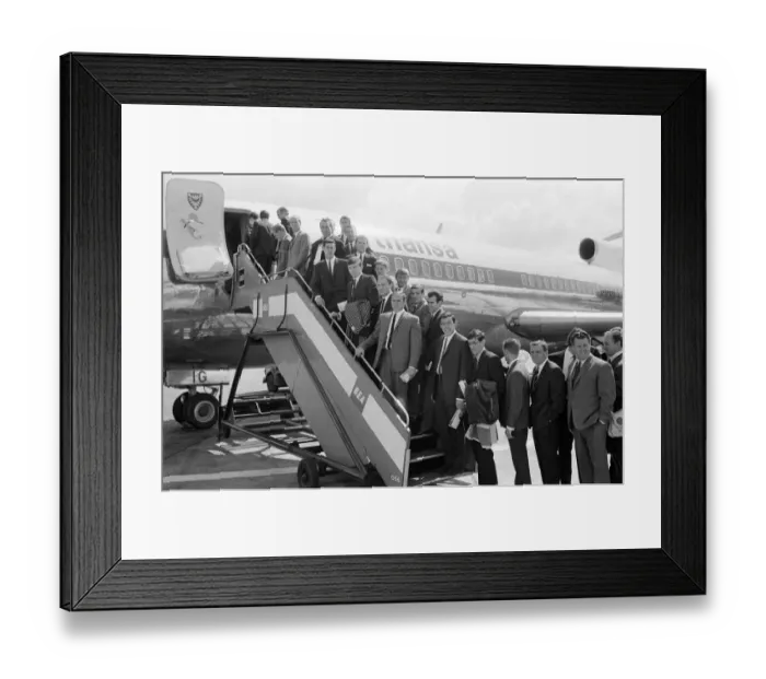 Framed Print : The England football team board their plane as they leave London airport for Frankfurt Framed Print : The England football team board their plane as they leave London airport for Frankfurt