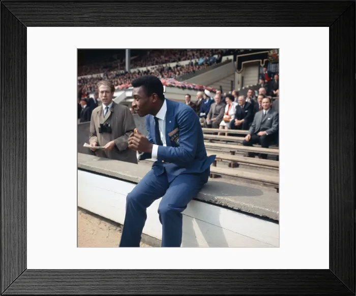 Framed Print : England v Brazil international at Wembley. Injured Brazilian star Pele watches Framed Print : England v Brazil international at Wembley. Injured Brazilian star Pele watches