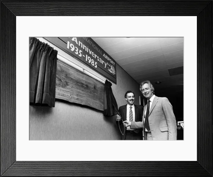 Framed Print : Michael Spicer, Aviation Minister (right), unveils plaque to commemorate the 50th Framed Print : Michael Spicer, Aviation Minister (right), unveils plaque to commemorate the 50th